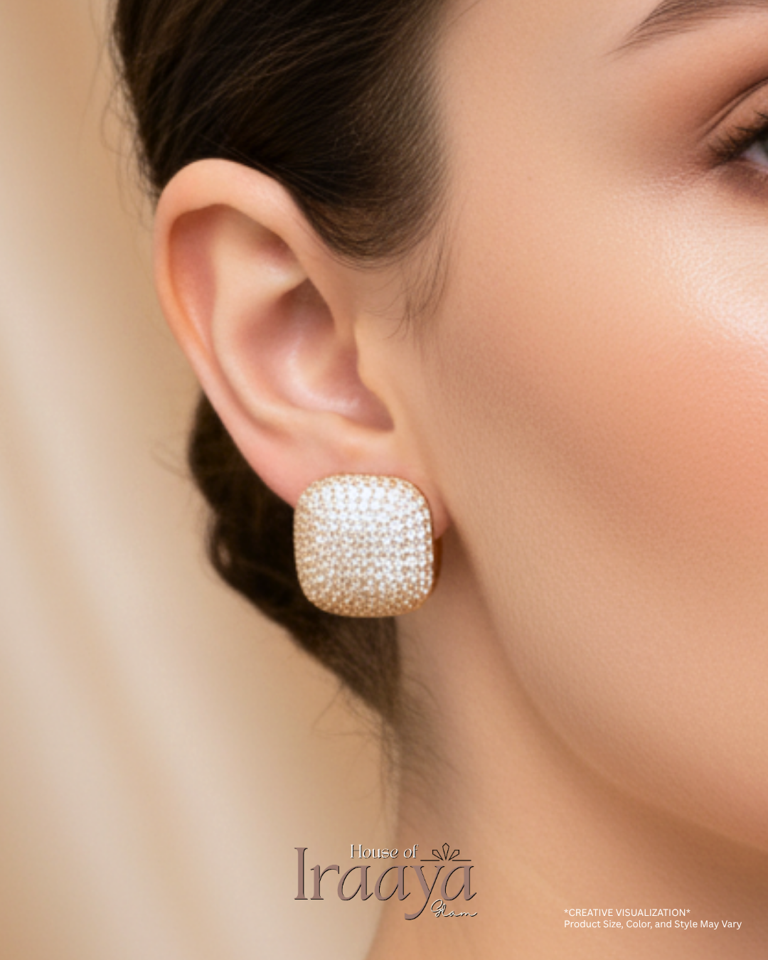 Gold-Plated Cushion Cut Studded Earrings