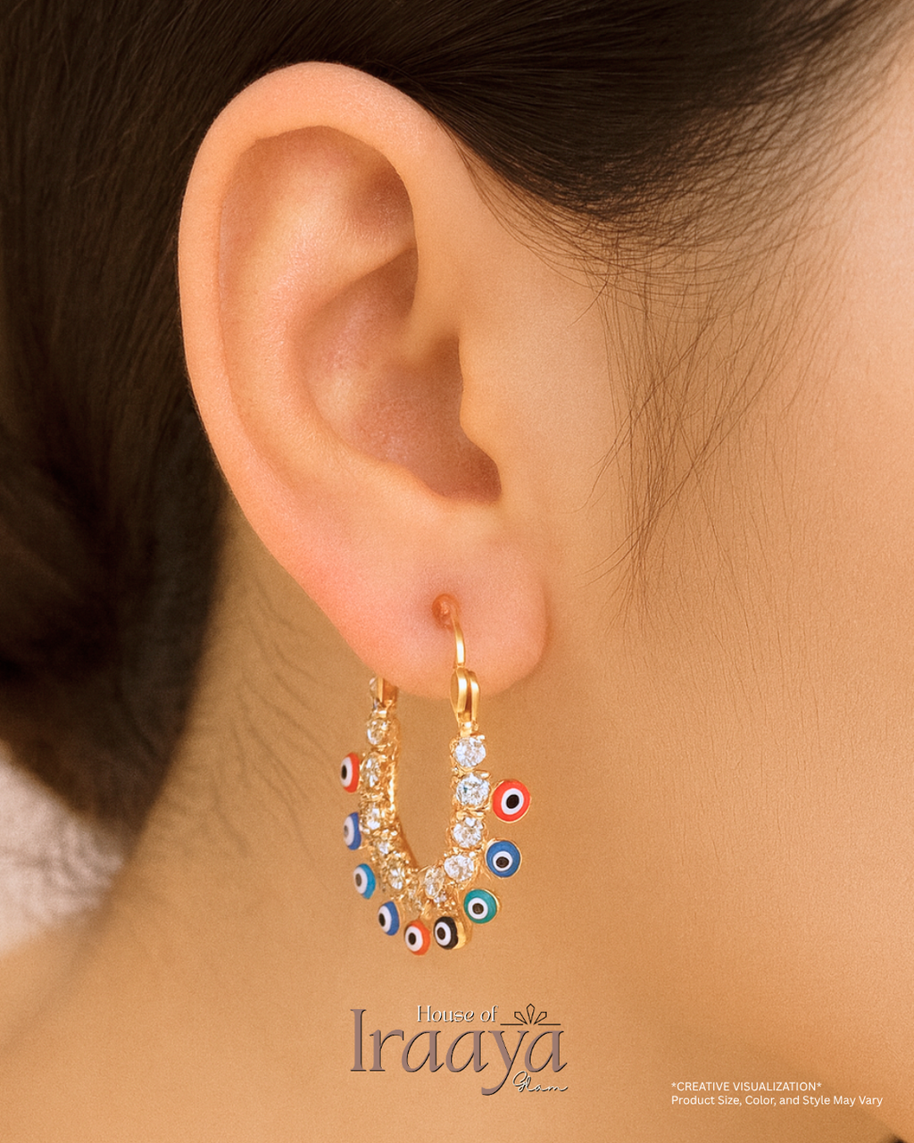 Evil Eye Charm Hoop Earrings