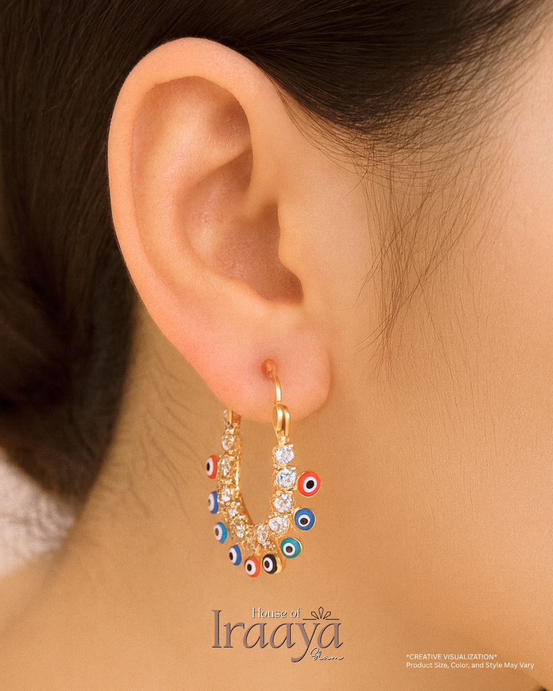 Evil Eye Charm Hoop Earrings