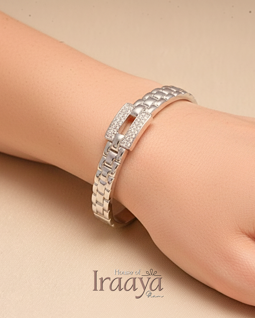 Silver Link Diamond Accented Kada