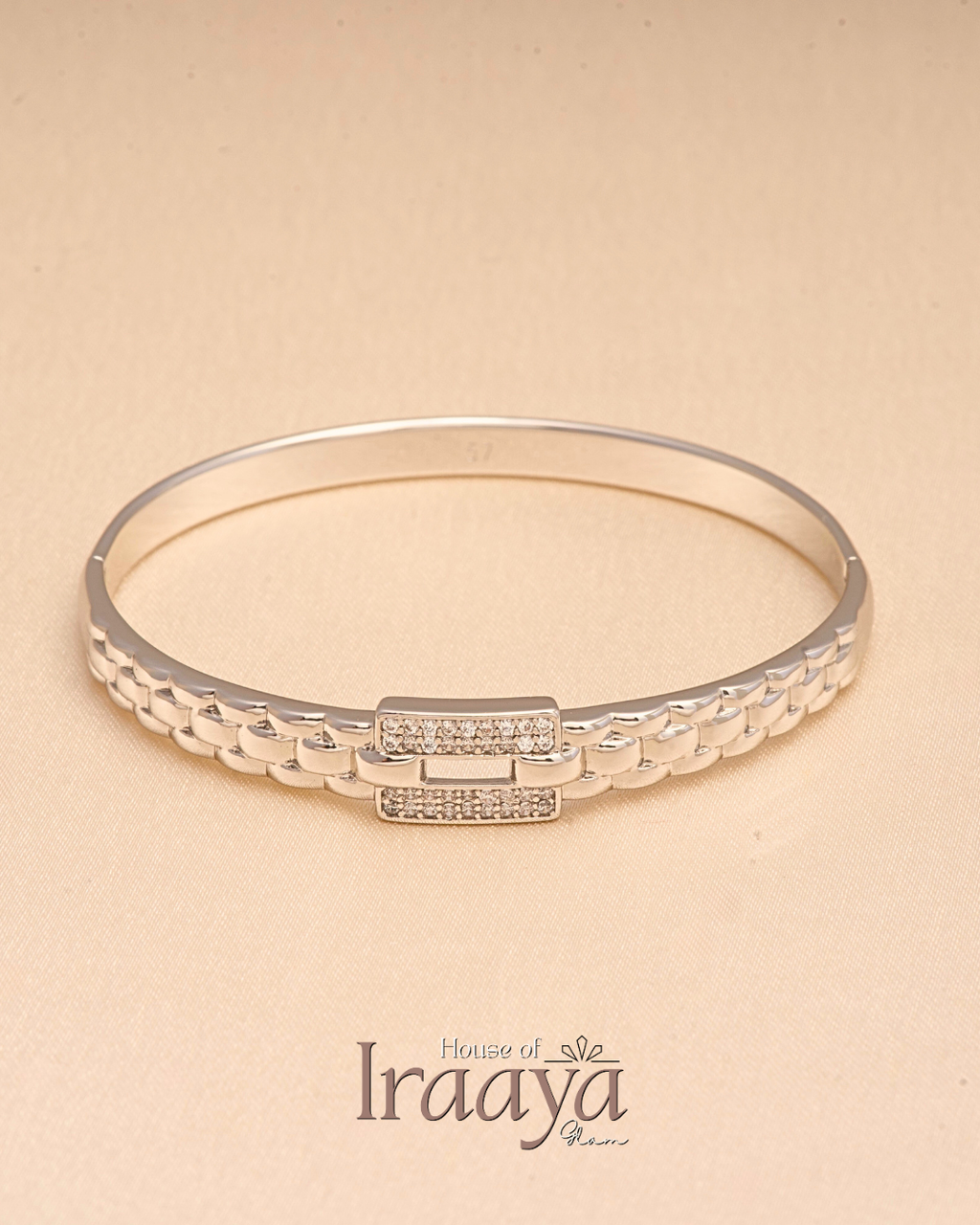 Silver Link Diamond Accented Kada