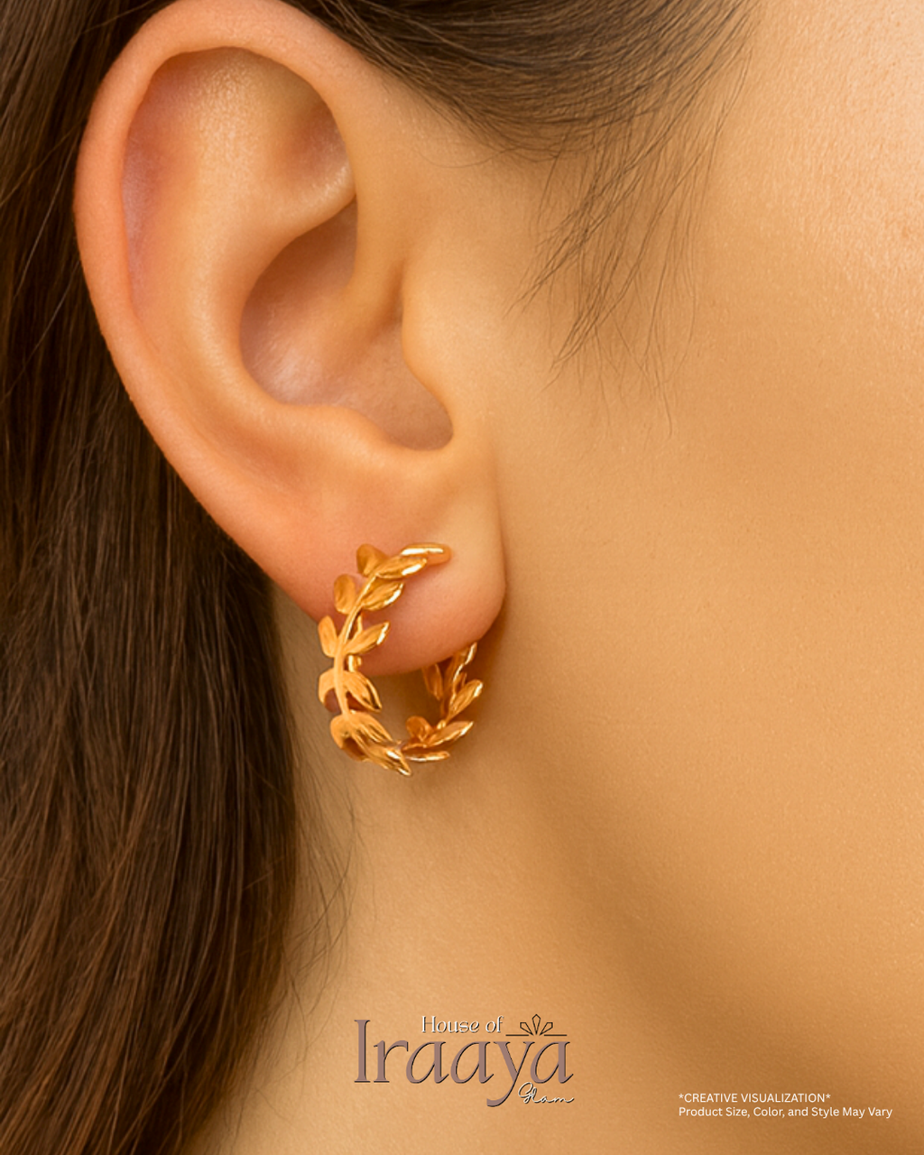 Gold-Plated Leaf Hoop Earrings
