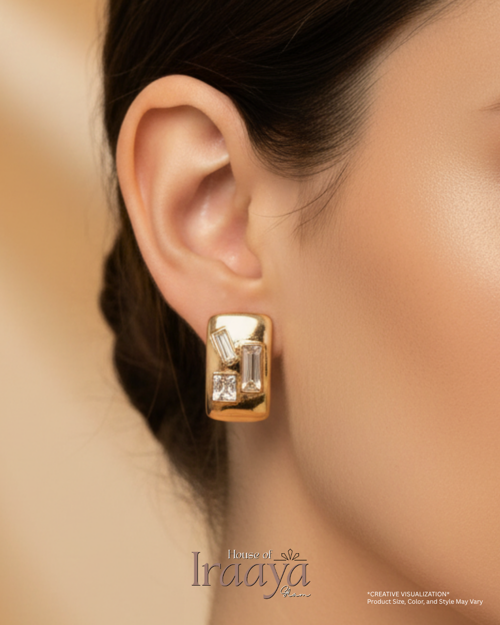 Contemporary Stoned Gold-Plated Earrings
