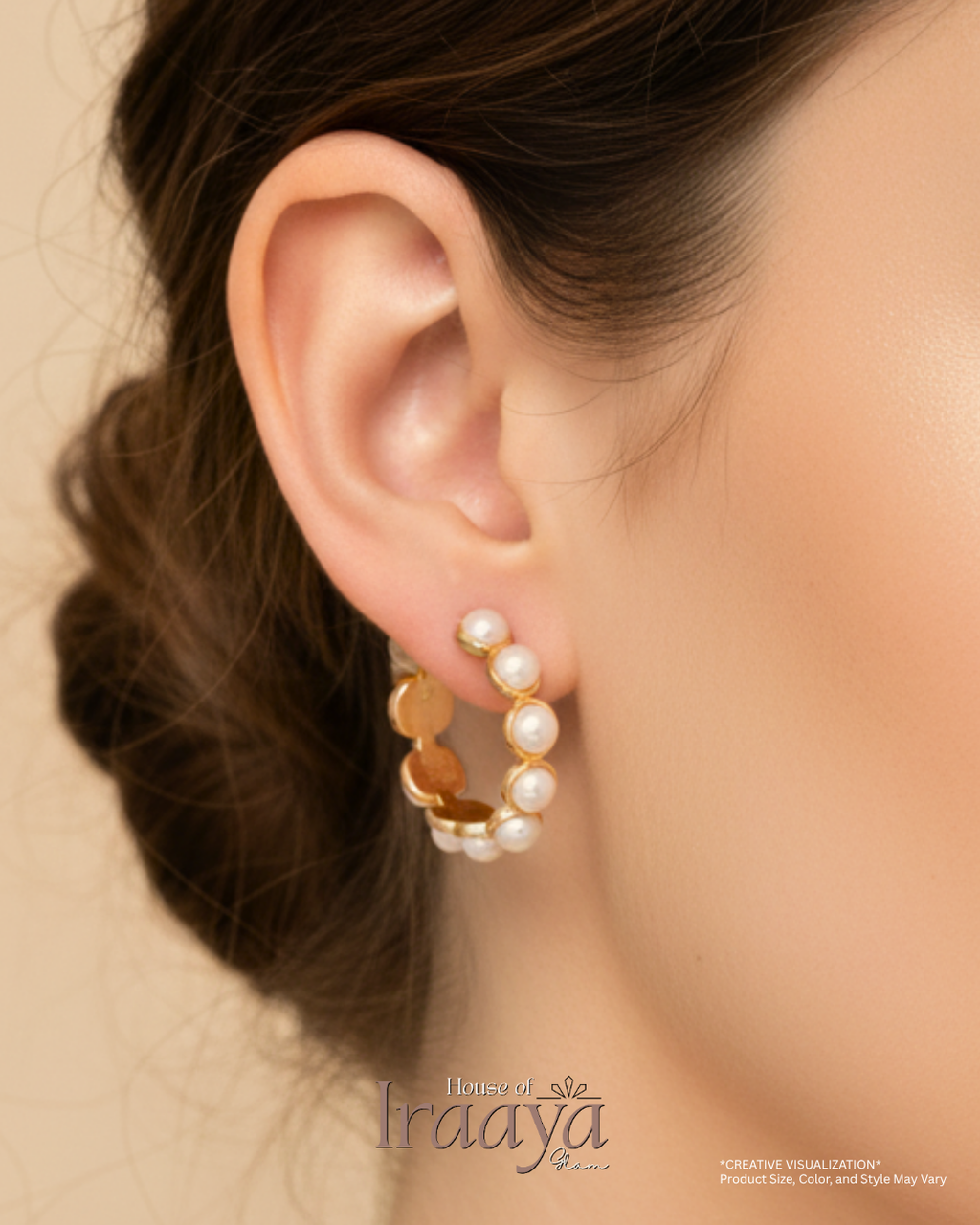 Pearl Embellished Gold Hoop Earrings