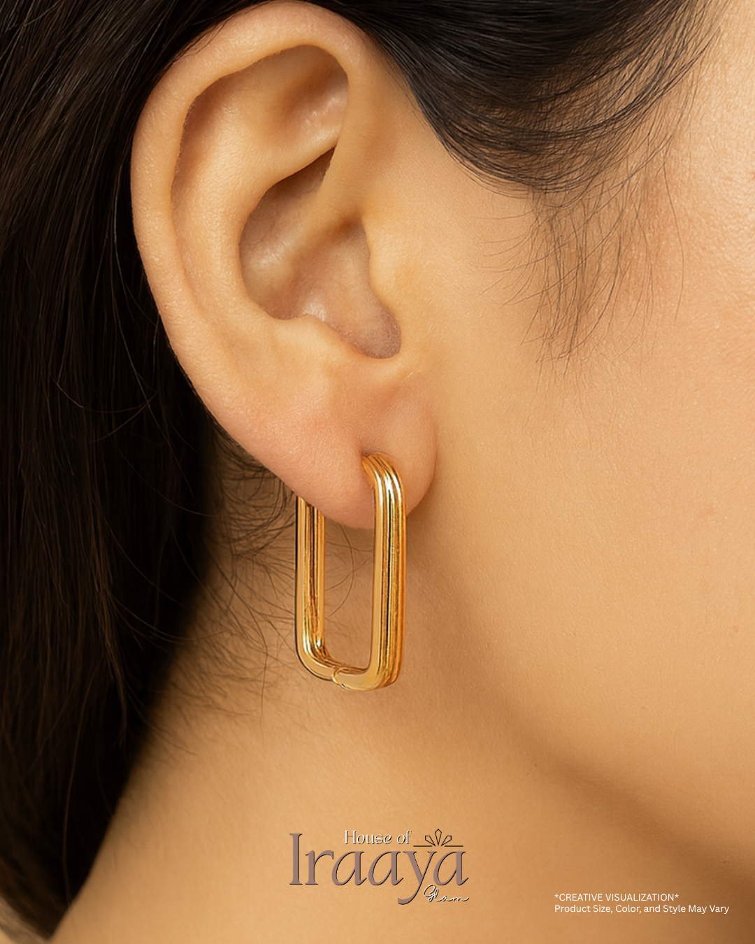 Gold-Plated Rectangle Hoop Earrings