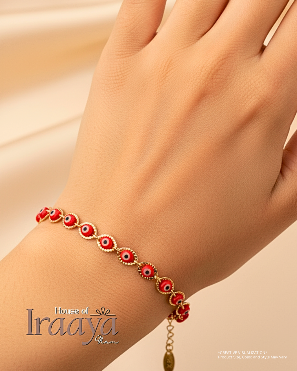 Gold Evil Eye Bracele With Red Accents