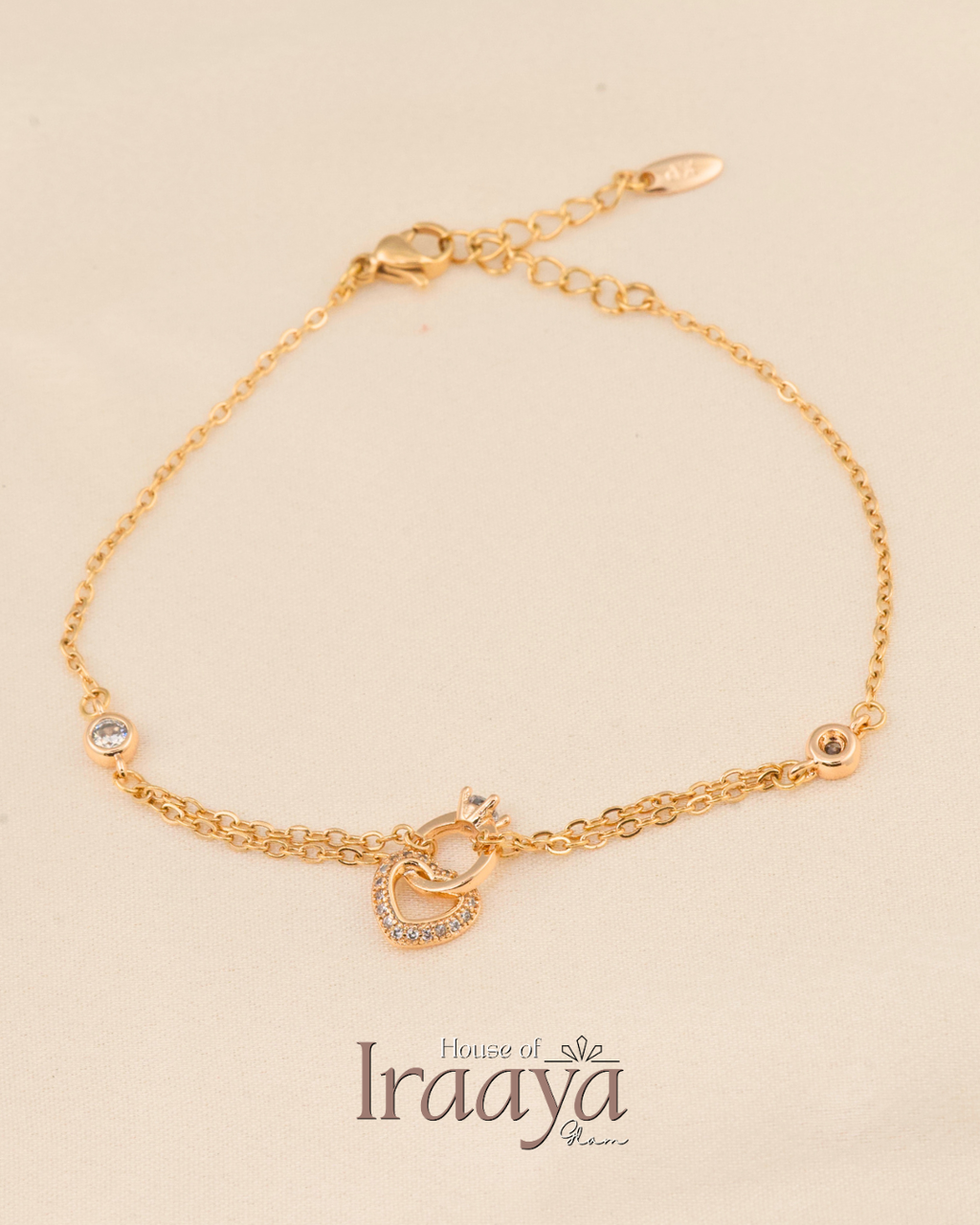 Stoned Heart Charm Gold Bracelet