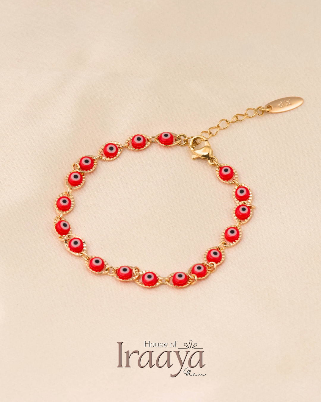 Gold Evil Eye Bracele With Red Accents