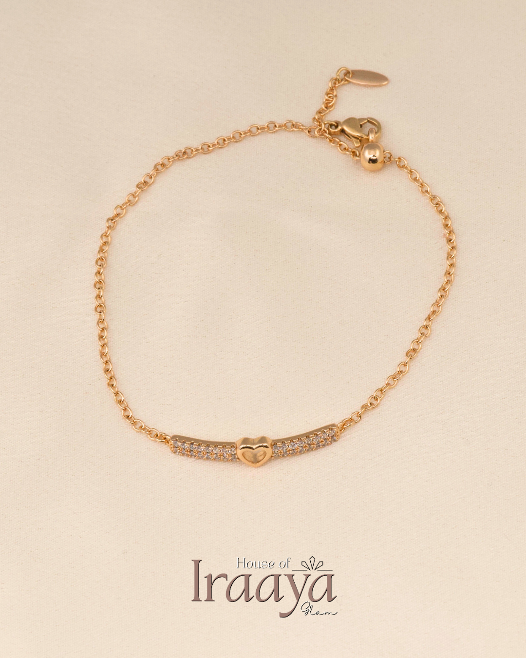 Gold Stoned Heart Bar Bracelet