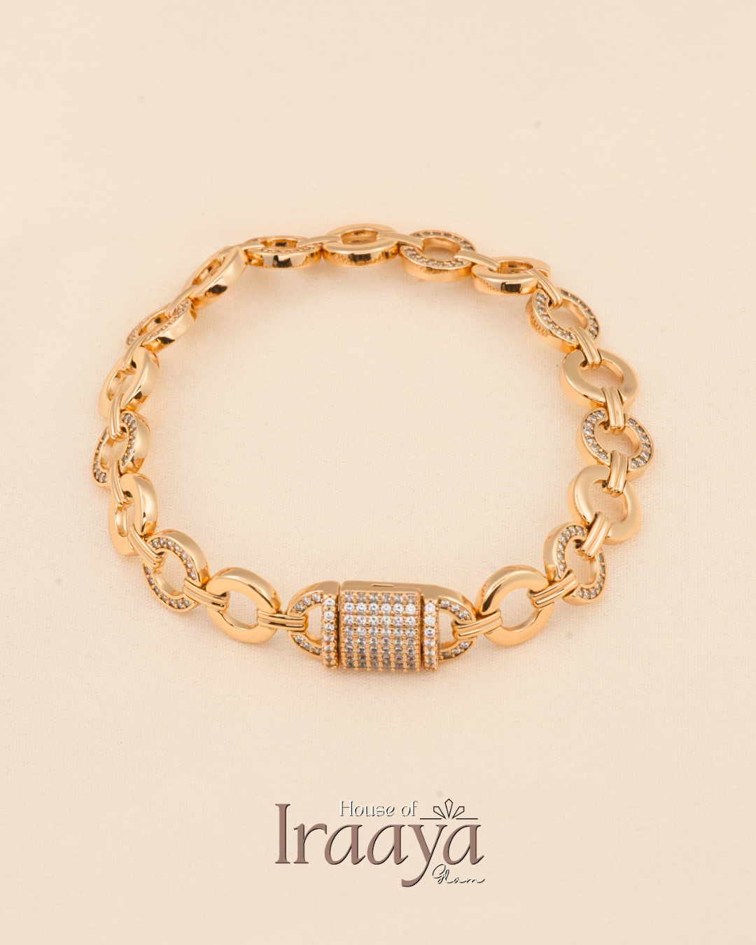 Gold Toned Link Pavé Design With Stone Detailing