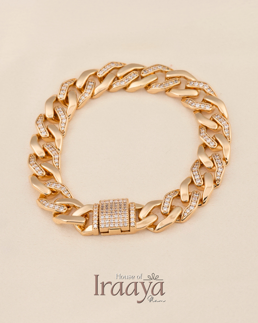 Premium Gold Toned Stone Studded Cuban link Bracelet