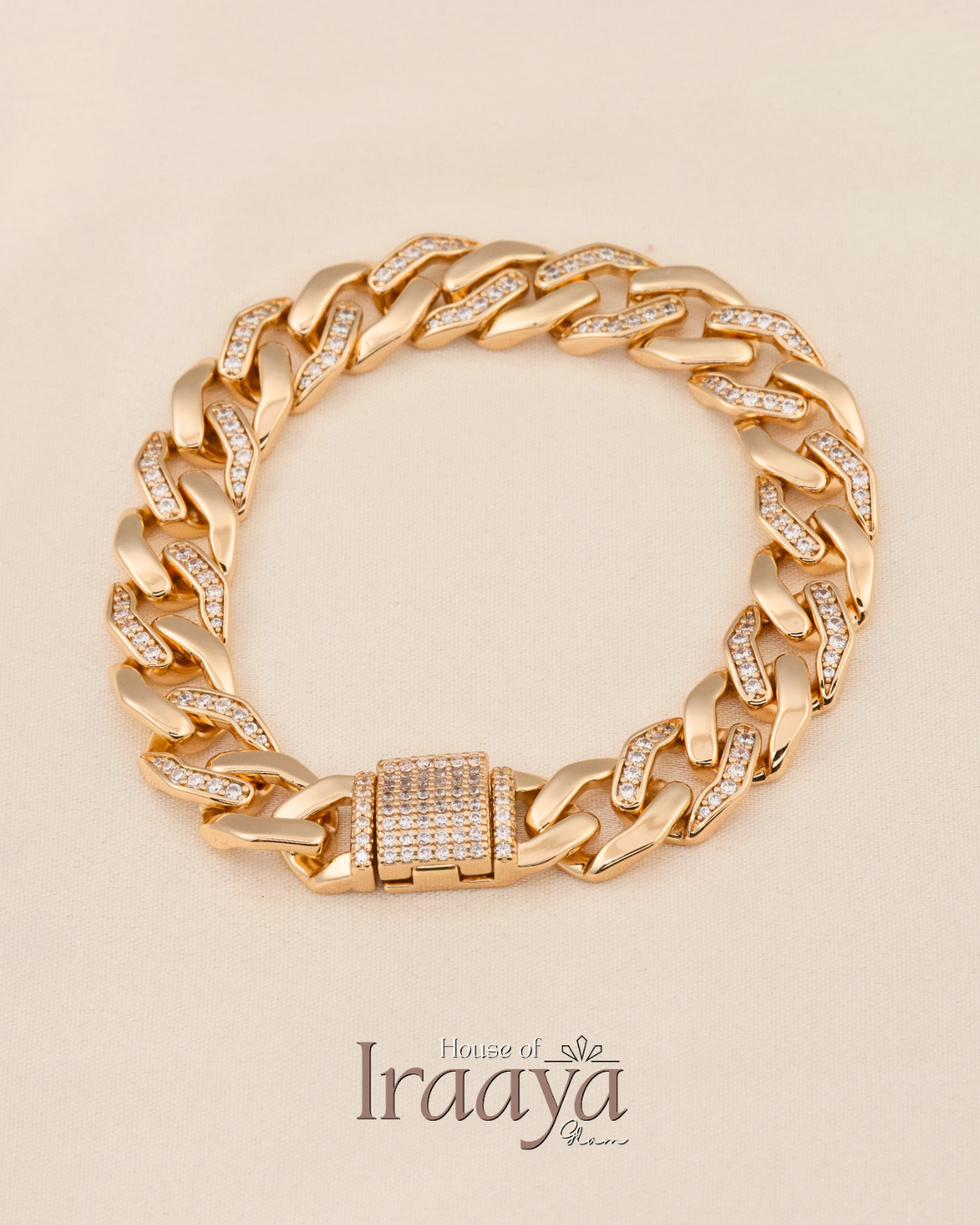 Premium Gold Toned Stone Studded Cuban link Bracelet