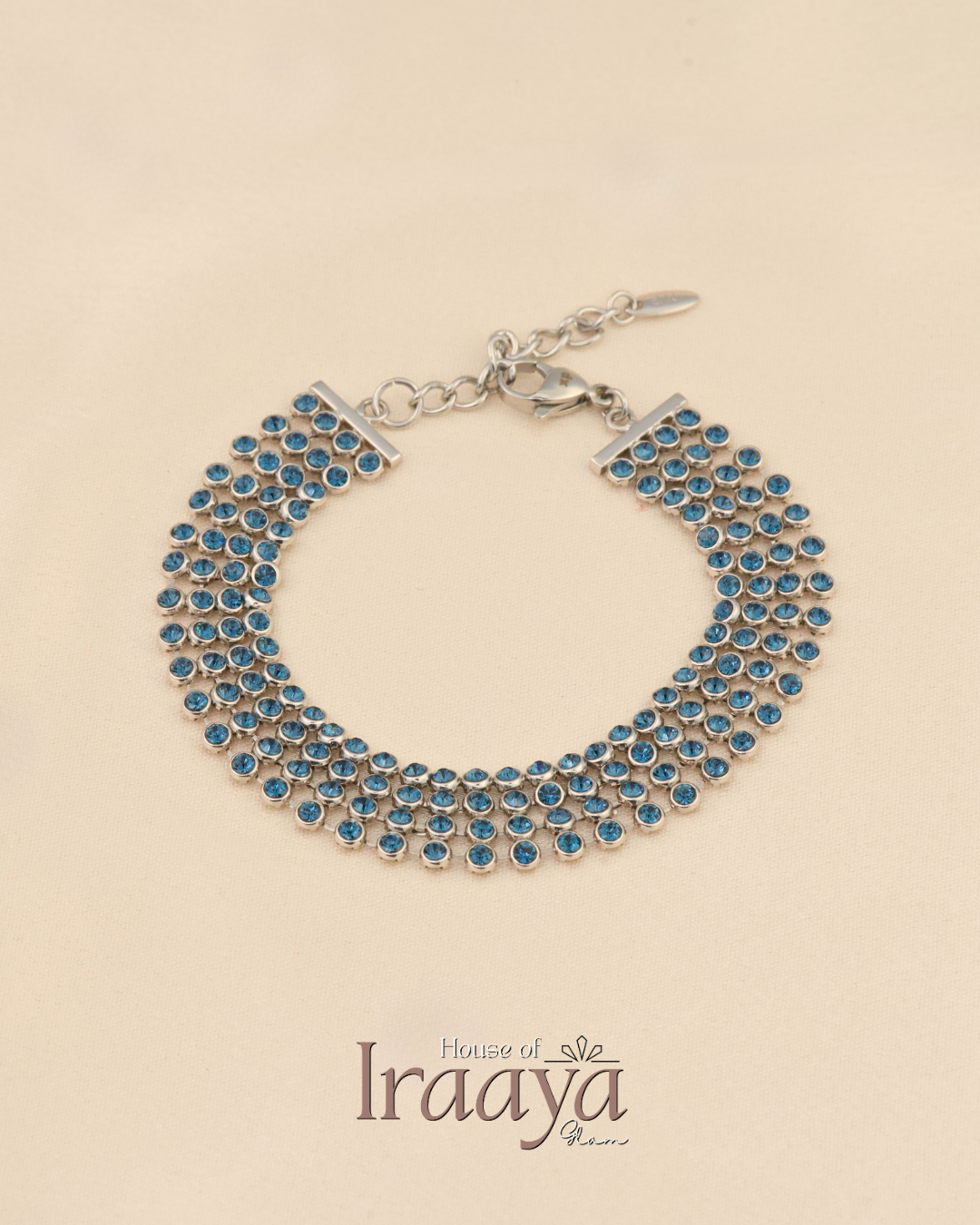 Azure Swarovski Stoned Mesh Silver Bracelet