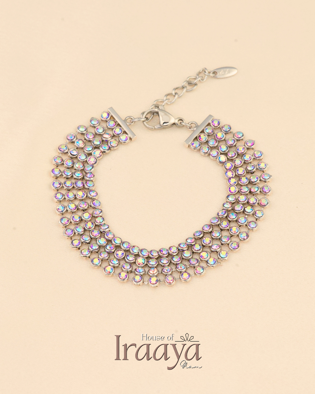 Aurora Swarovski Stoned Mesh Silver Bracelet
