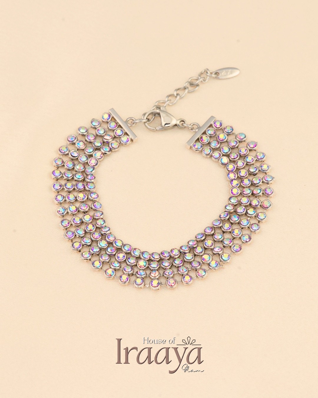 Aurora Swarovski Stoned Mesh Silver Bracelet