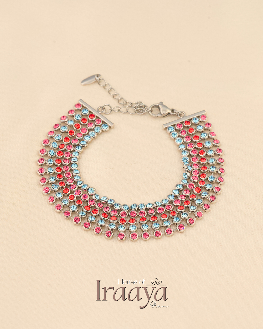 Blush & Sky Swarovski Stoned Mesh Silver Bracelet