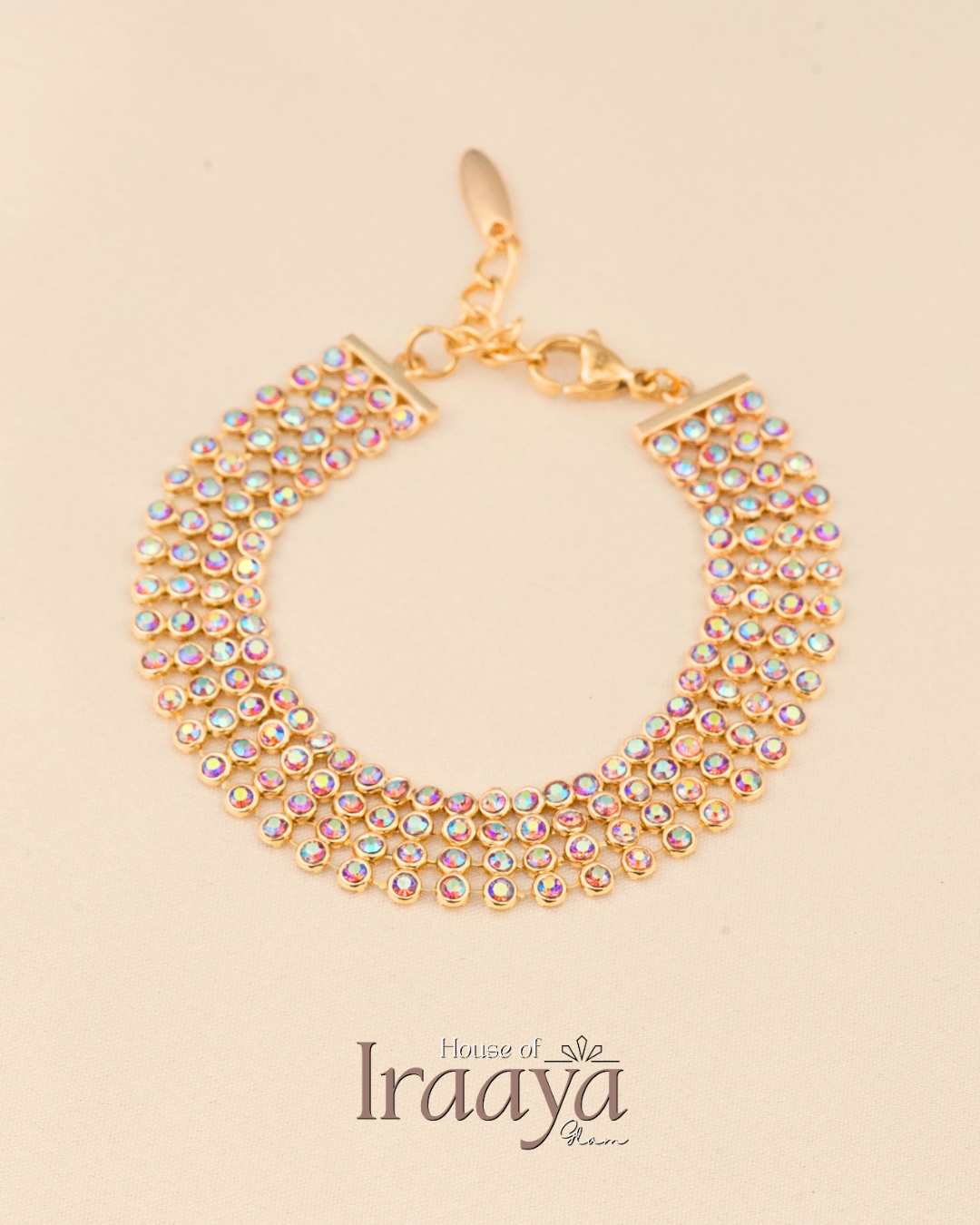 Gold Aurora Swarovski Glow Stoned Mesh  Bracelet