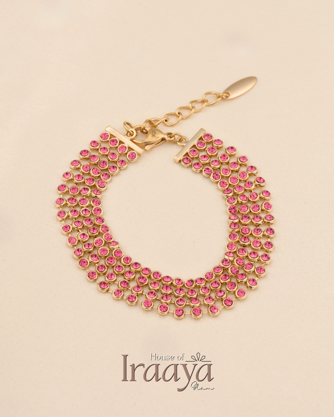 Pink Radiance Swarovski Stoned Mesh Gold Bracelet
