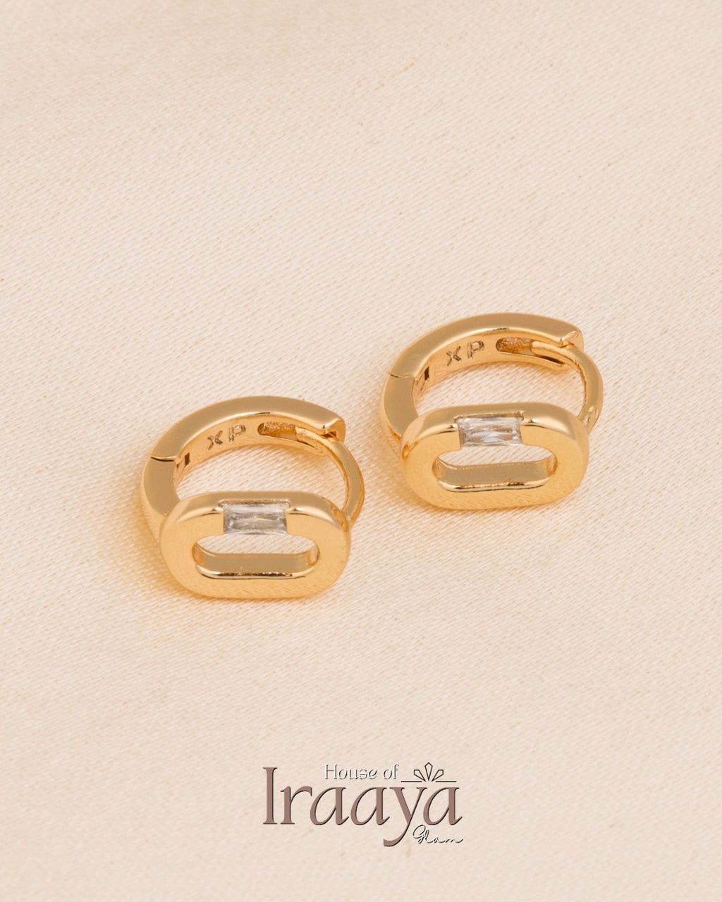 Rose Gold-Plated Square Stone Hoop Earrings