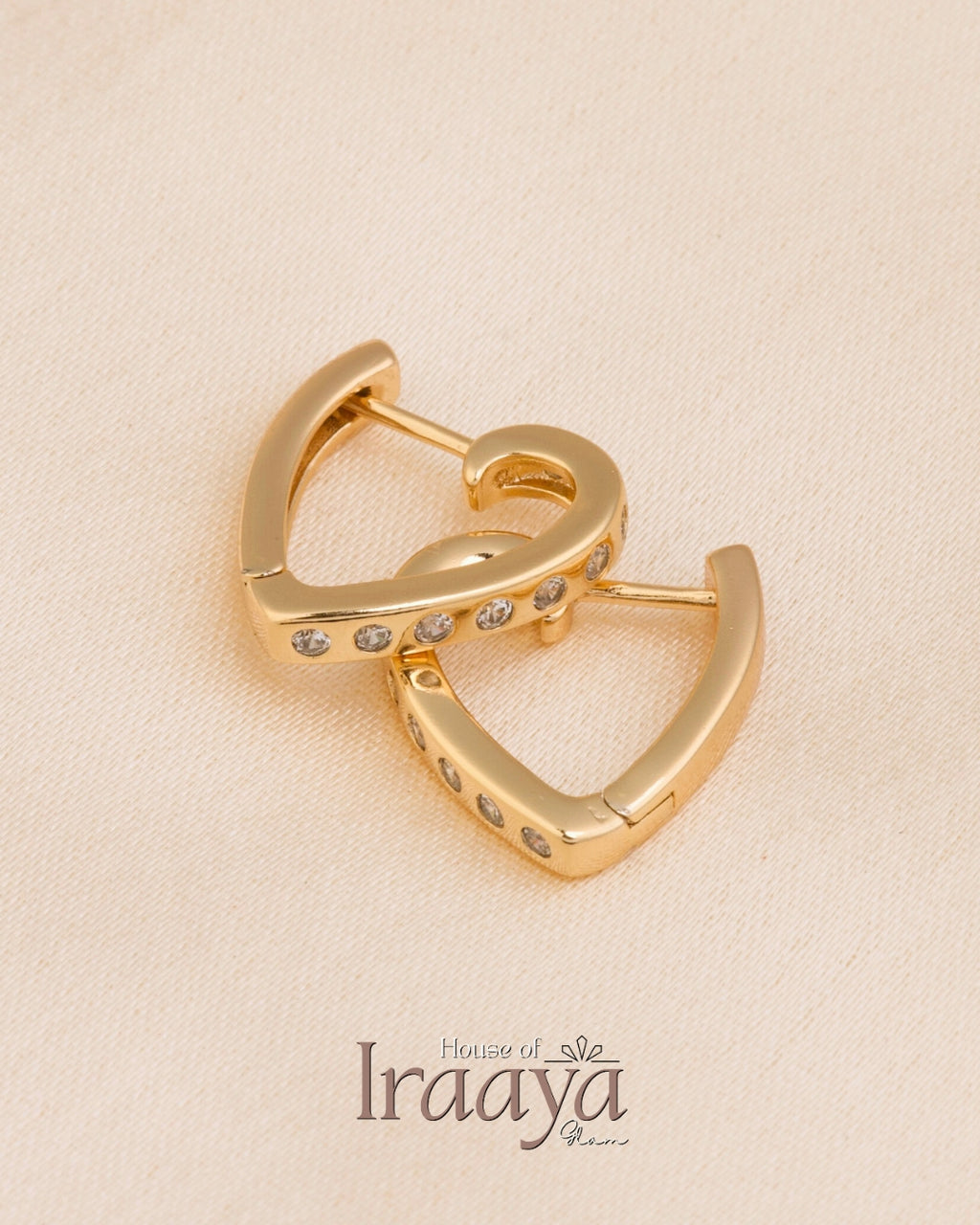 Crystal-Studded Heart Hoop Earrings