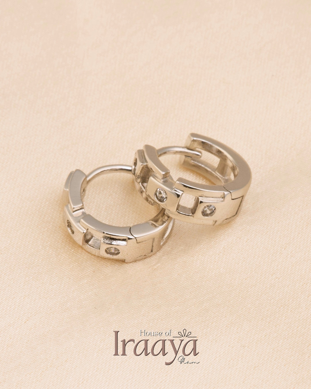 Modern Silver-Tone Huggie Earrings with Crystal Accents