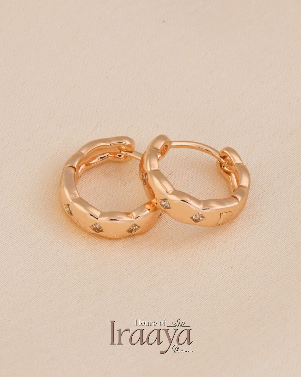 Textured Rose Gold Hoop Earrings with Crystal Detailing