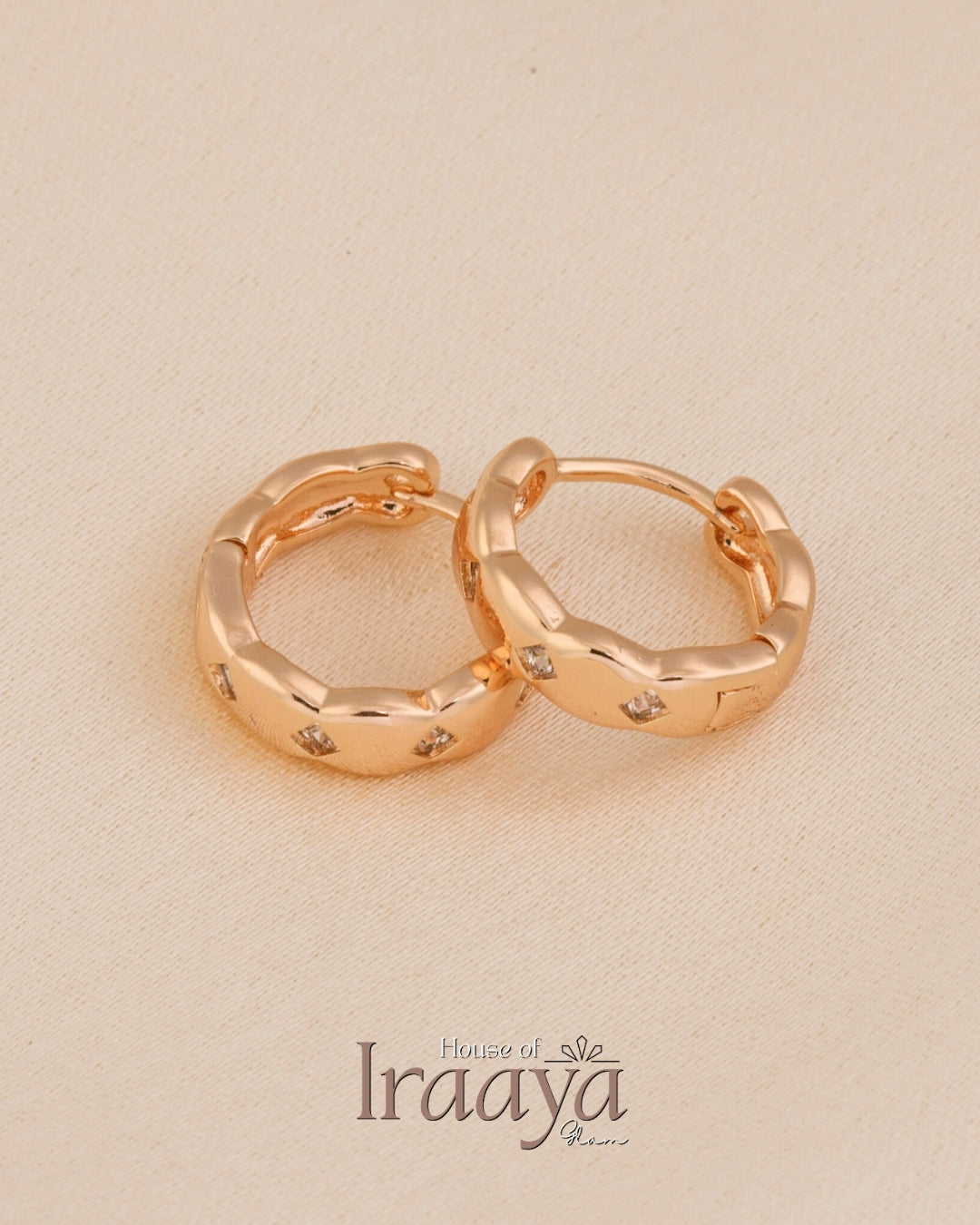 Textured Rose Gold Hoop Earrings with Crystal Detailing