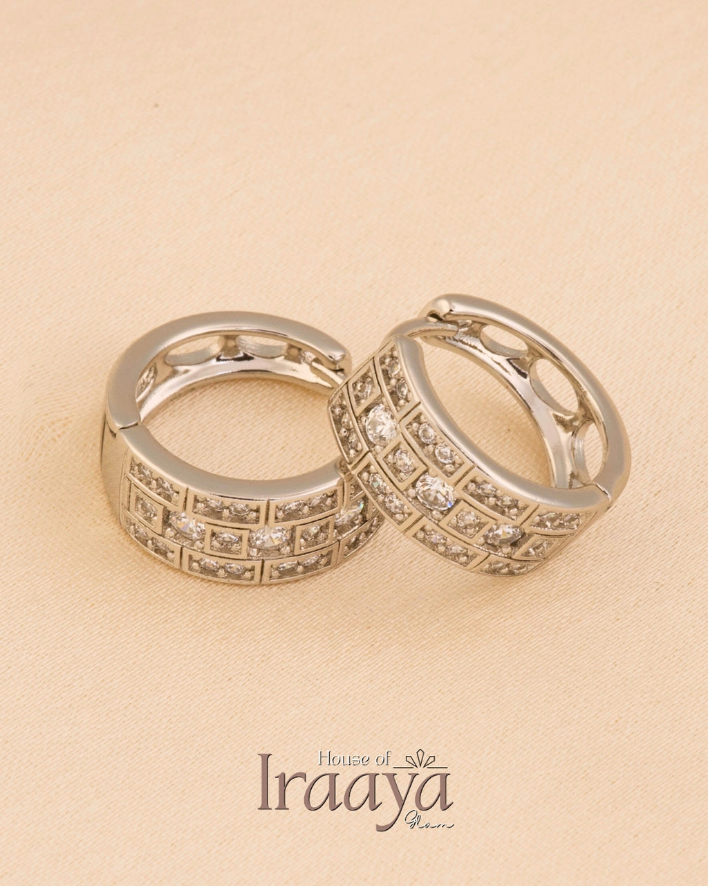 Elegant Silver-Tone Huggie Earrings with Pave Crystal Detailing