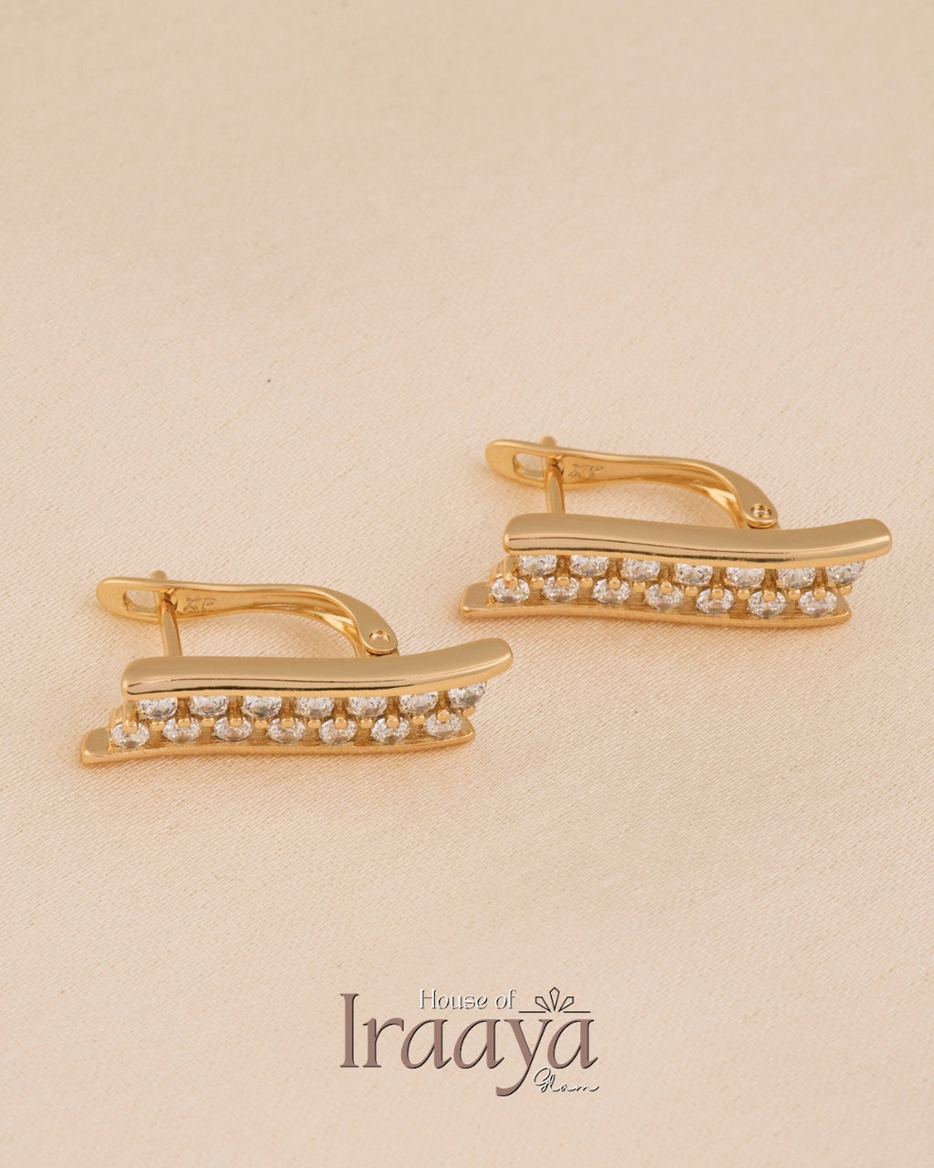 Gold Wave Bar Earrings with Stones