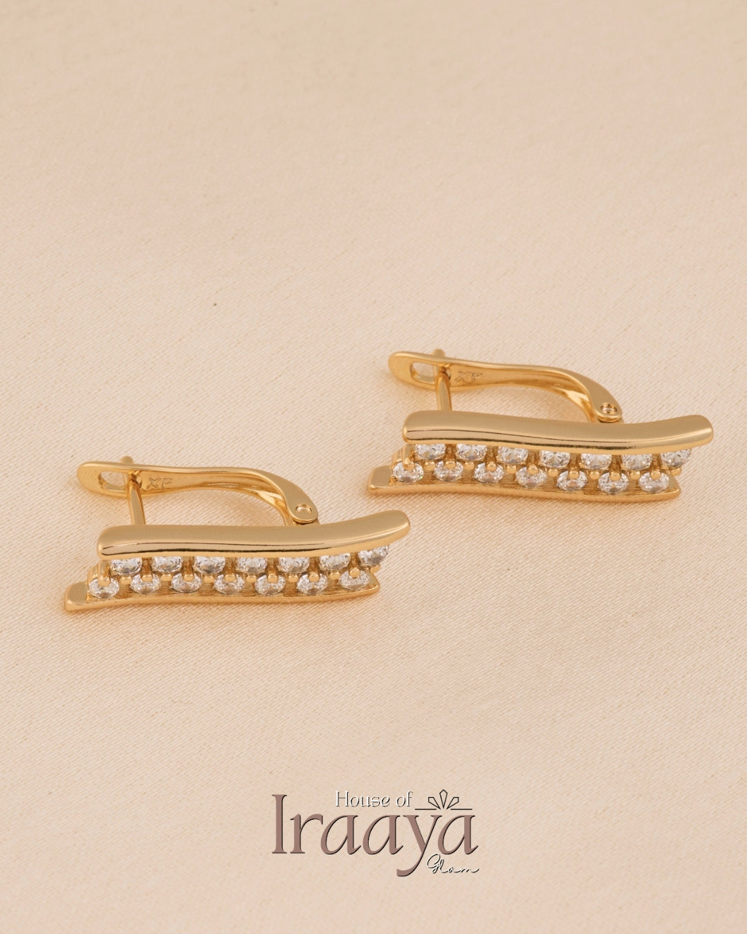 Gold Wave Bar Earrings with Stones