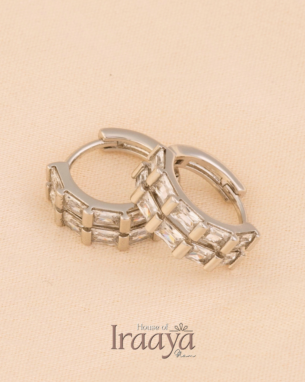 Classic Silver Hoop Earrings with Baguette Crystals