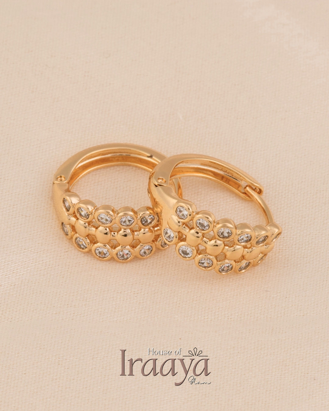 Golden Hoop Earrings with Bezel-Set Crystals