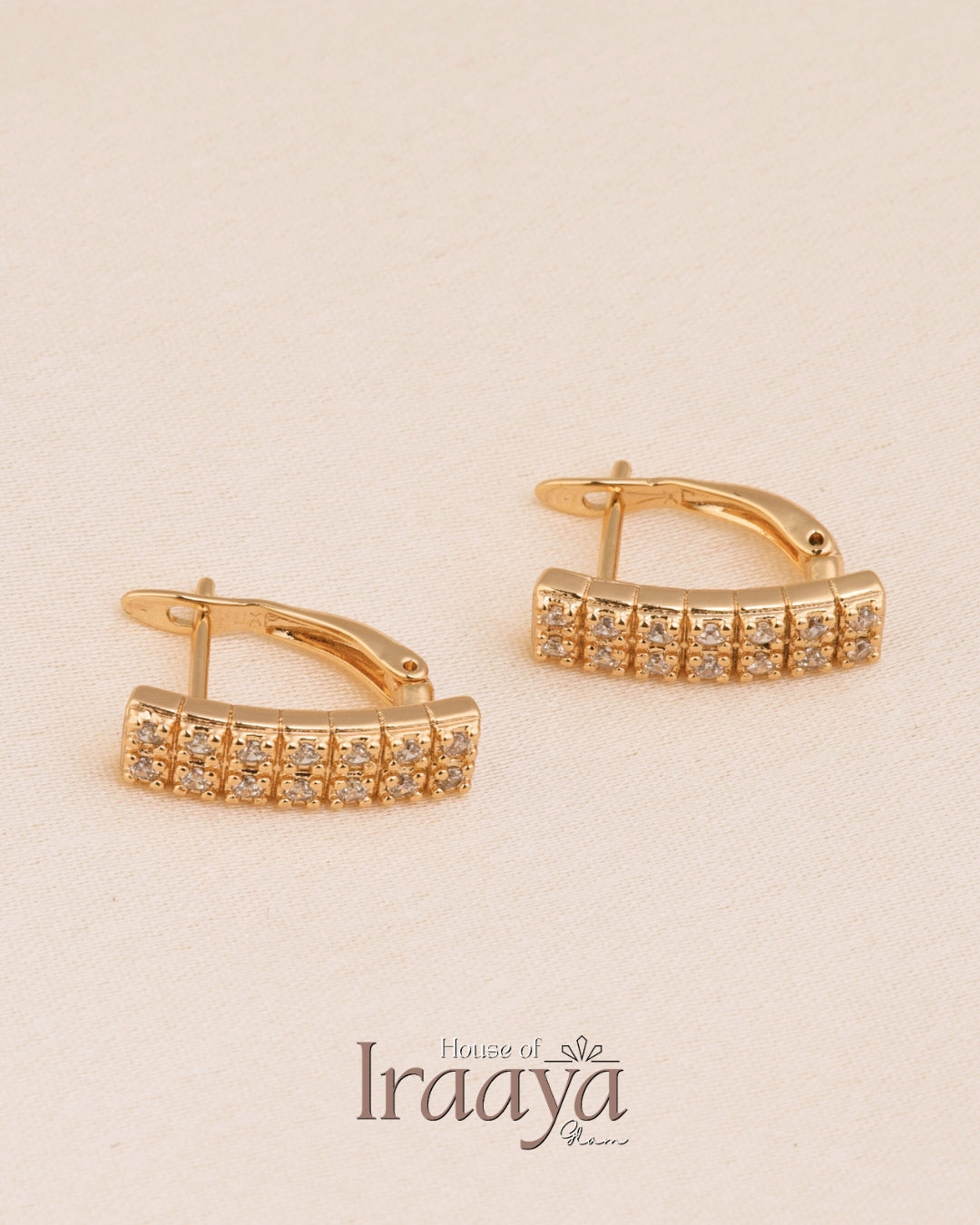 Gold-Tone Rectangular Hoop Earrings with Crystal Detailing