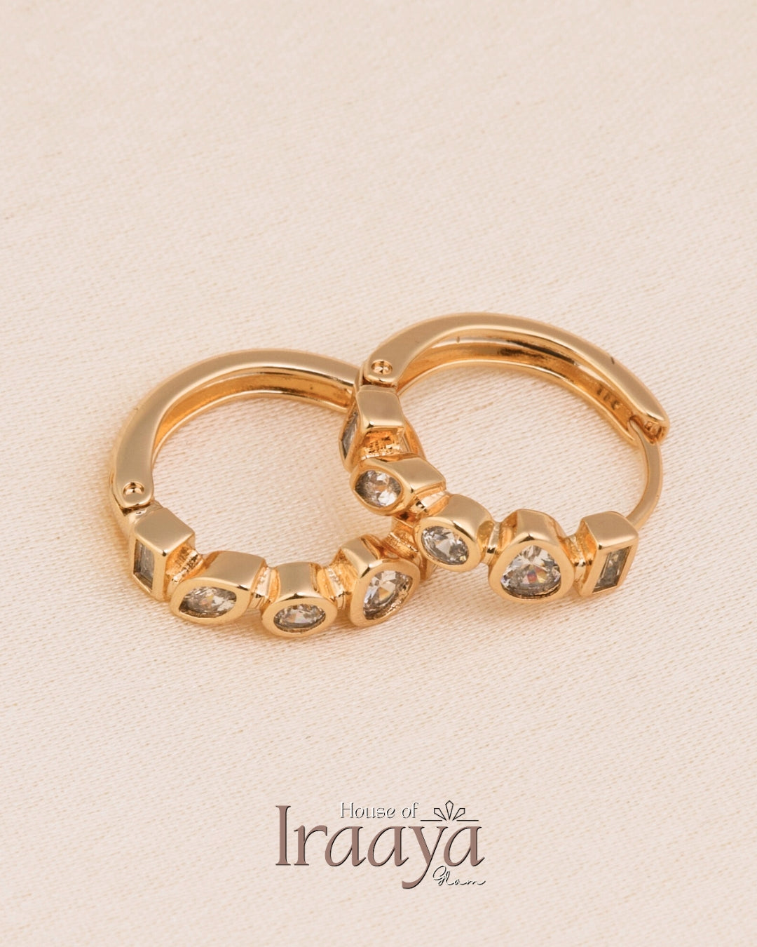 Gold Hoop Earrings with Bezel-Set Crystals