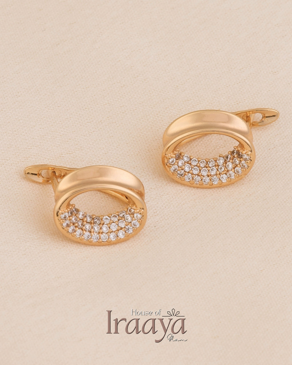 Gold-Tone Oval Earrings with Crystal Embellishments