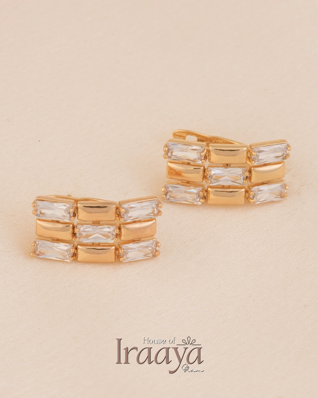 Gold-Plated Rectangular Stone Earrings