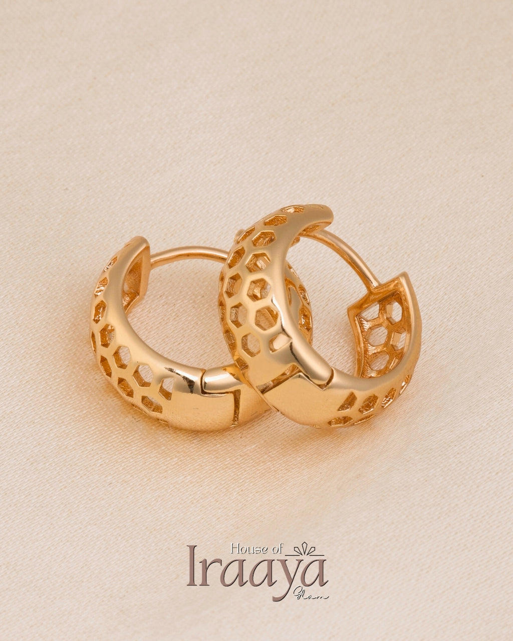 Honeycomb Cutout Gold Hoops