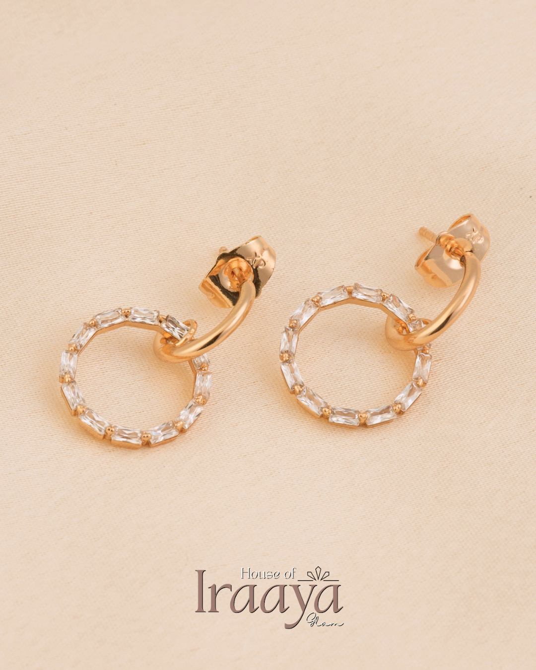 Gold-Toned Crystal Circle Drop Earrings