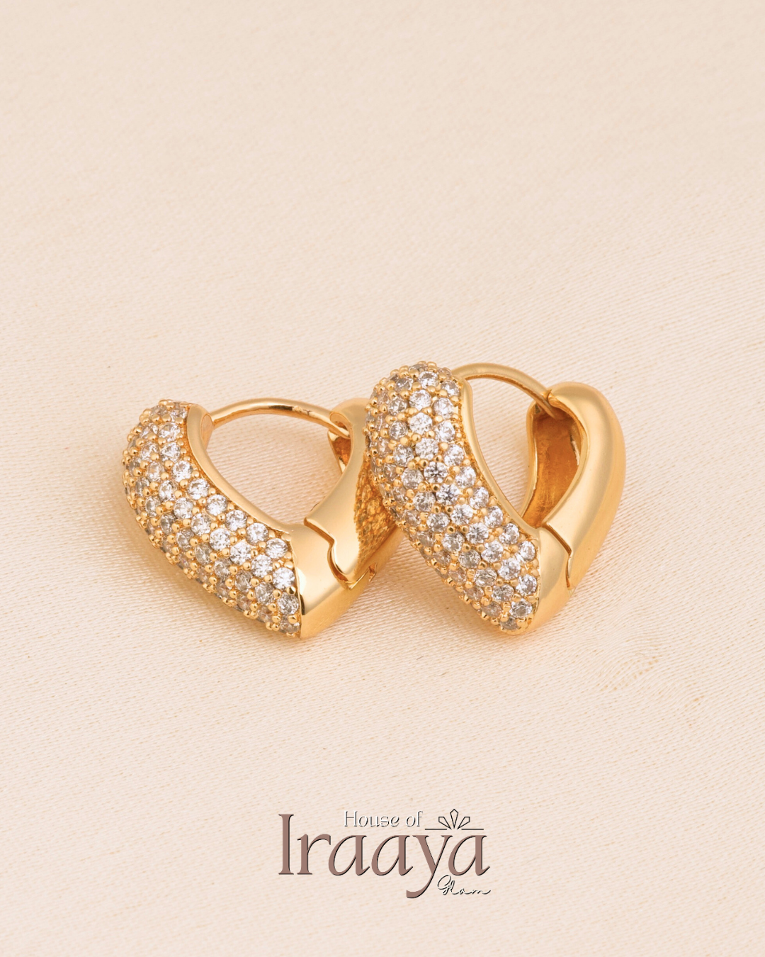 Gold Heart Hoop Earrings with Crystal Pave