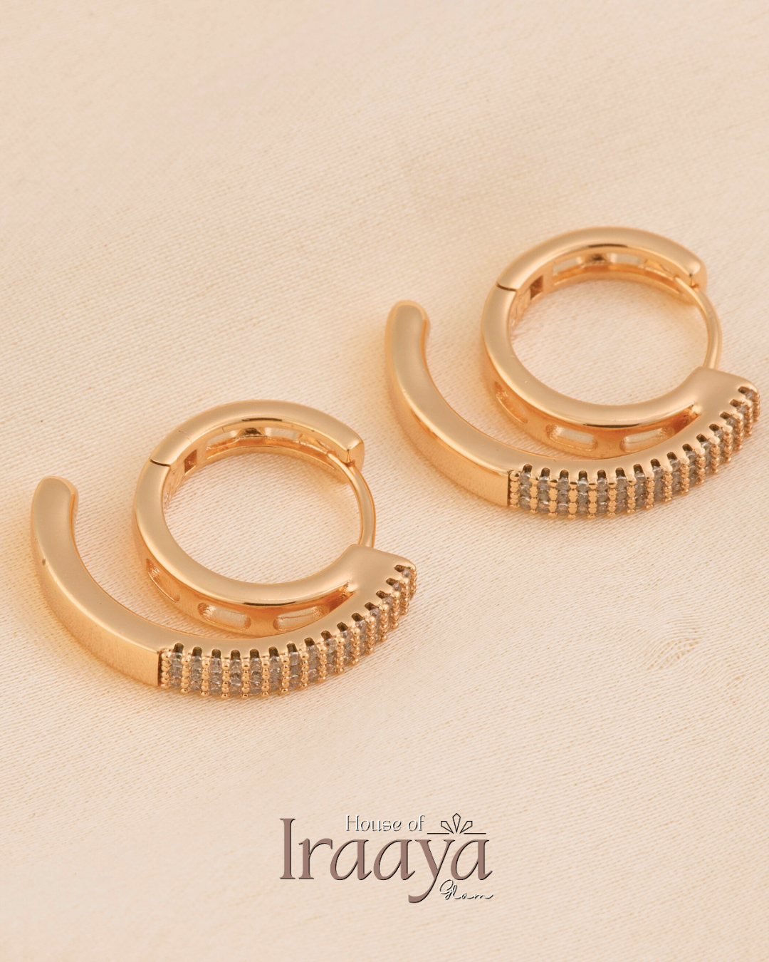 Gold-Plated Half-Hoop Earrings with Crystal Detailing