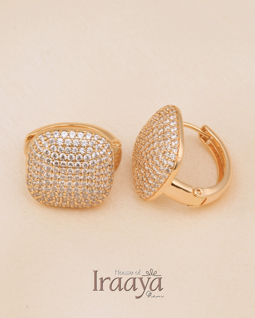 Gold-Plated Cushion Cut Studded Earrings