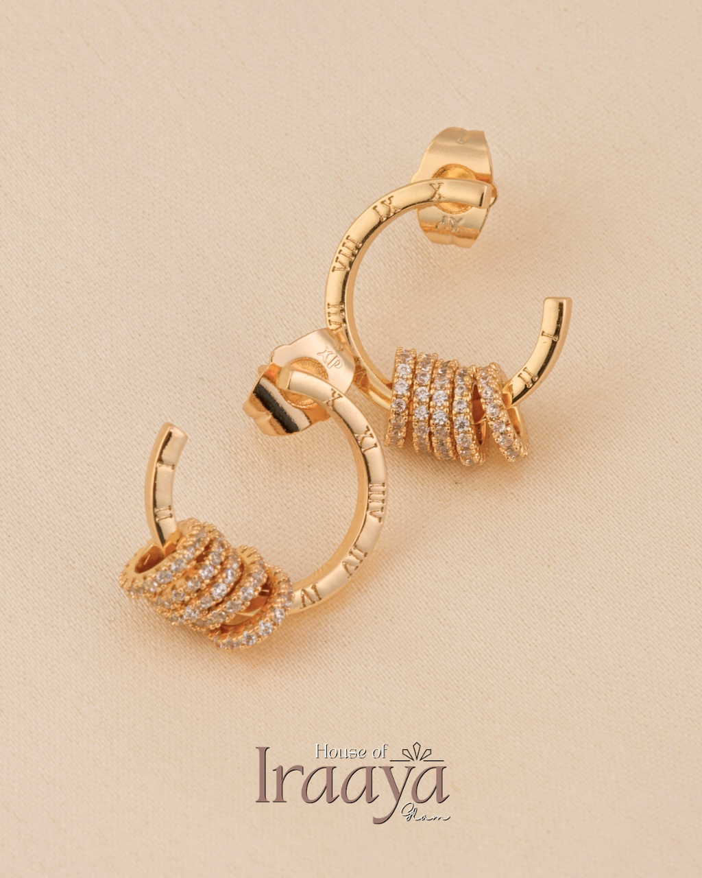 Roman Numeral Hoop Earrings with Sparkling Rings