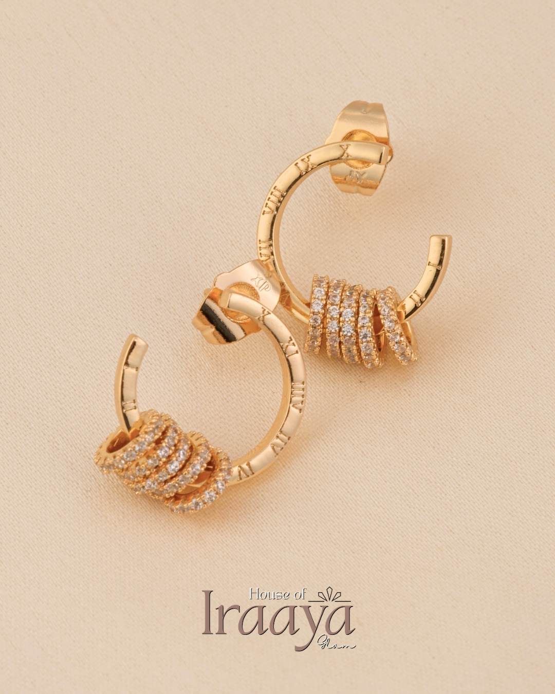 Roman Numeral Hoop Earrings with Sparkling Rings