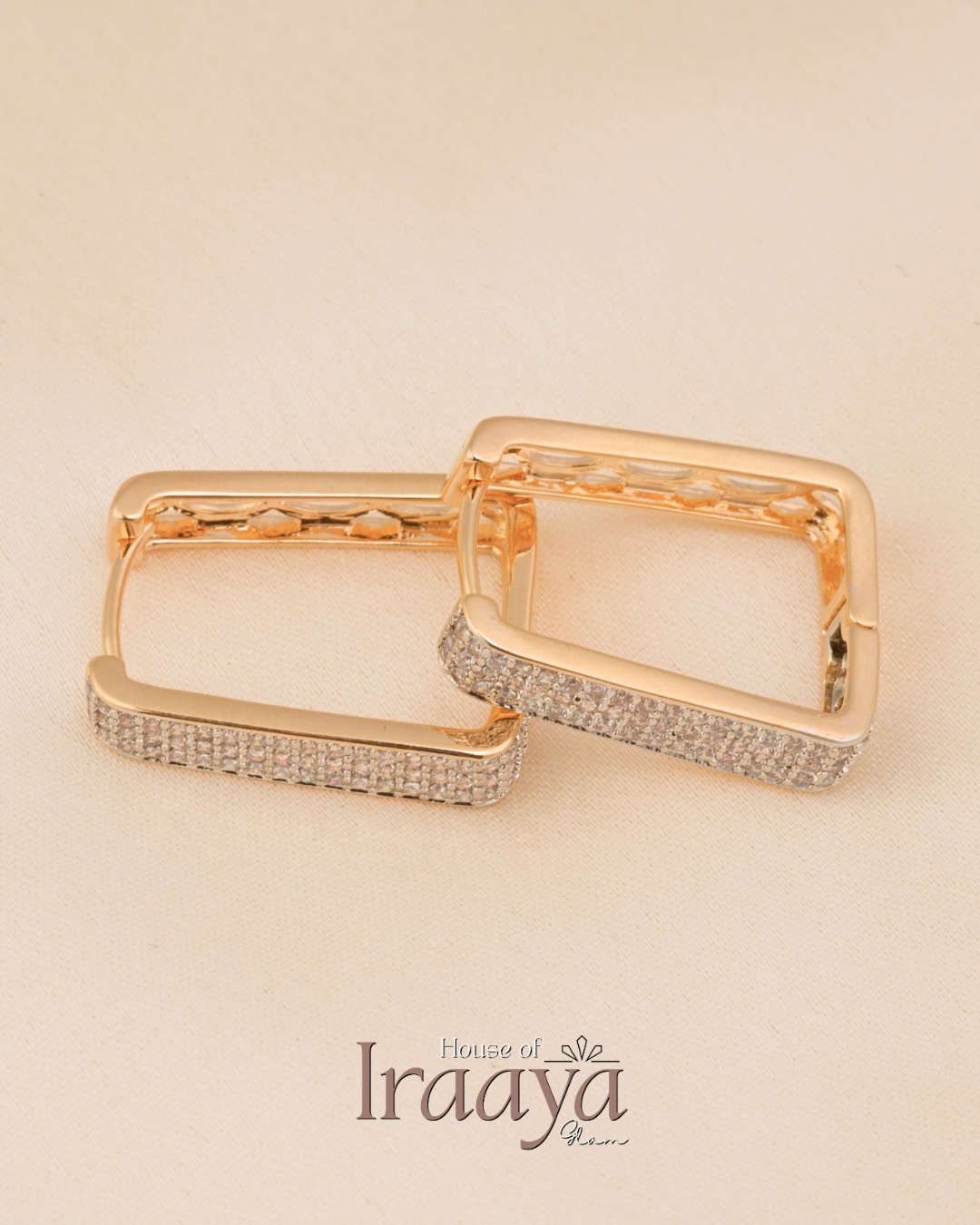 Rectangular Hoop Earrings with Stoned Detailing
