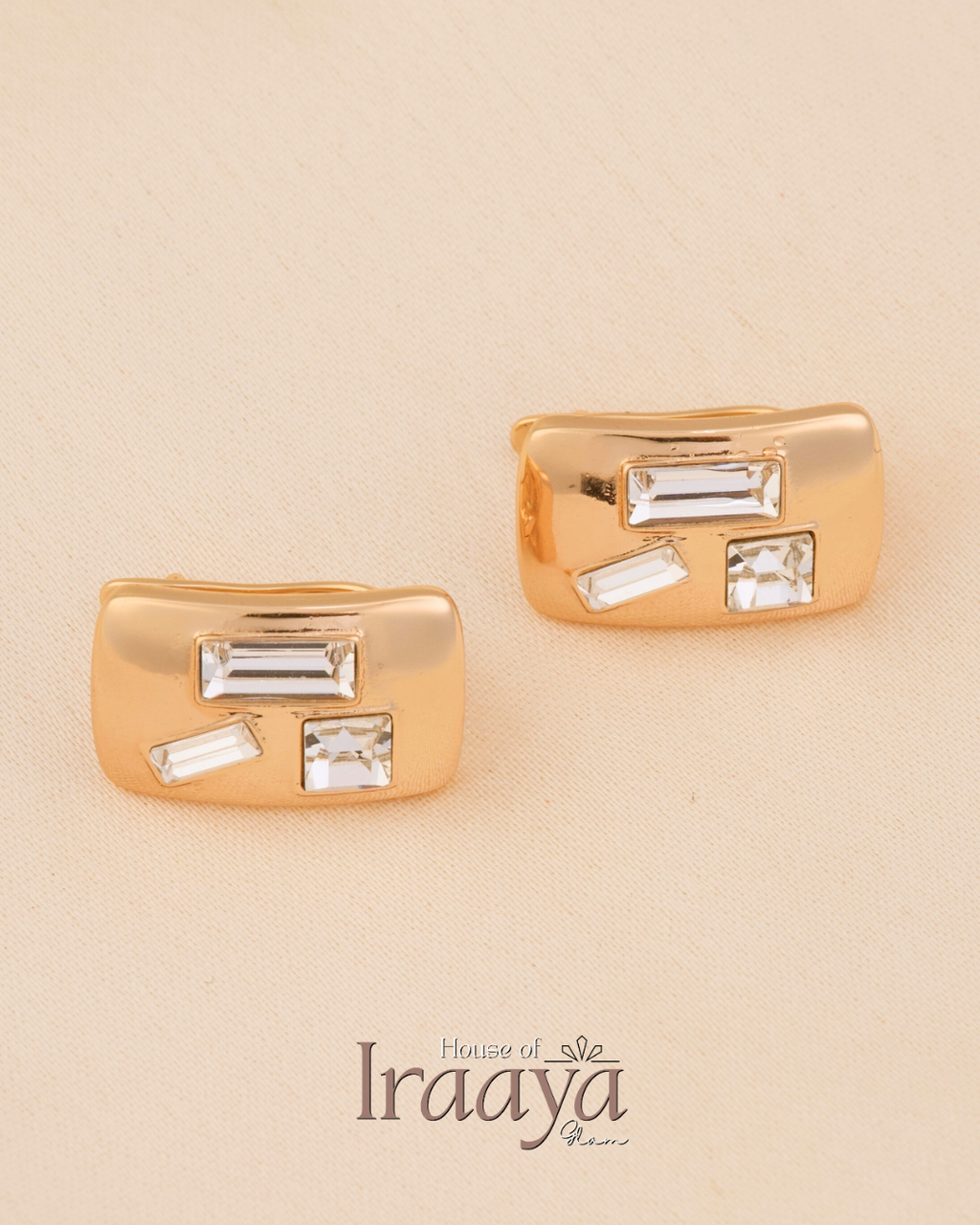 Contemporary Stoned Gold-Plated Earrings