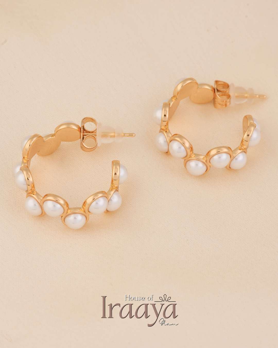 Pearl-Embellished Gold Hoop Earrings