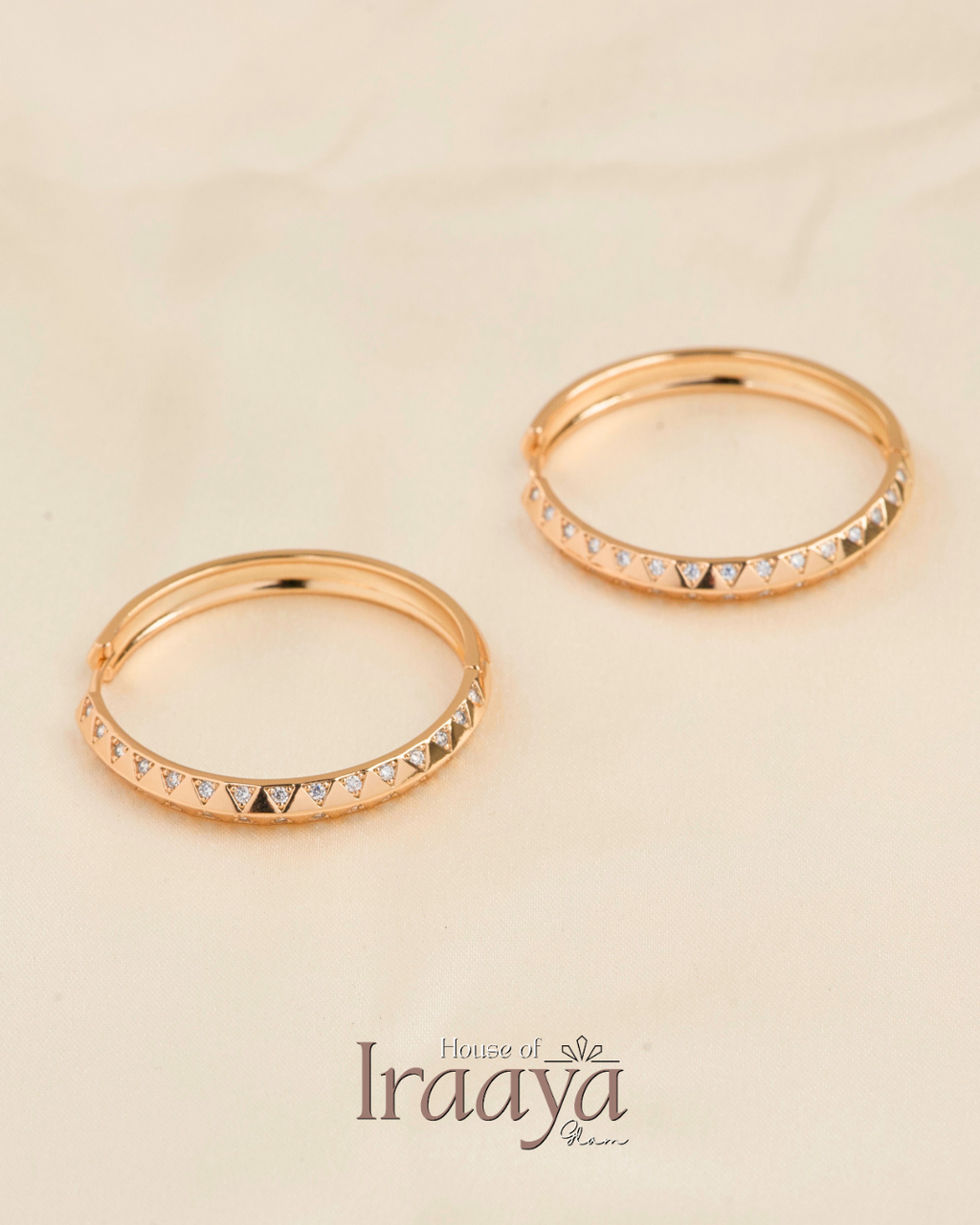 Elegant Gold Tone Hoop with shimmering triangular stones Hoop Earrings