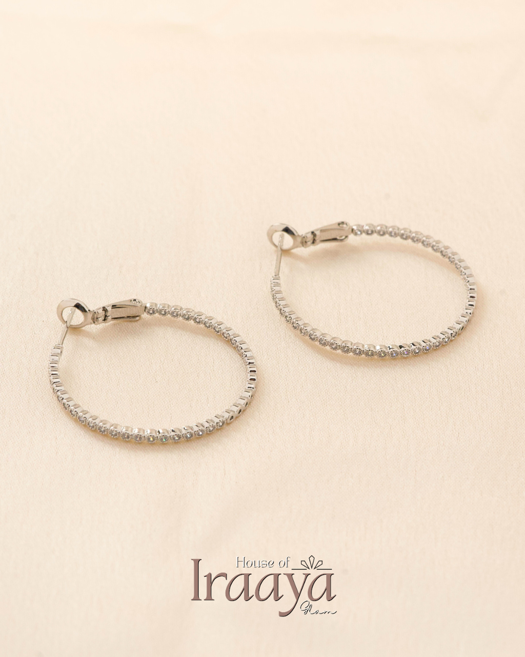 Classic Silver With Sparkling StonesTone Hoop Earrings