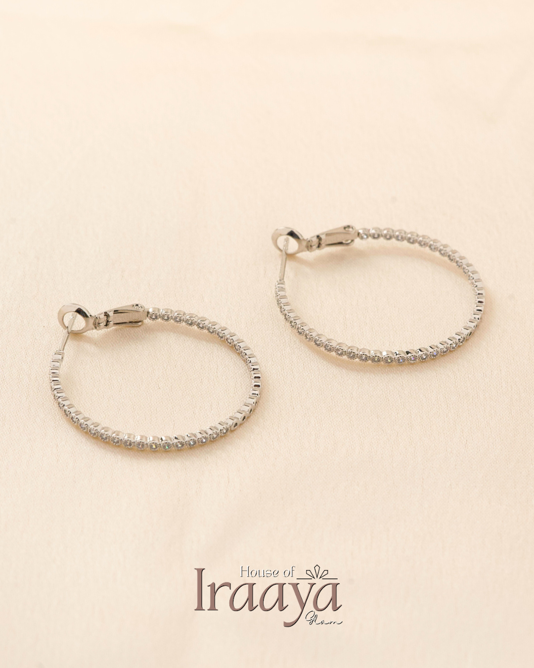Classic Silver With Sparkling StonesTone Hoop Earrings