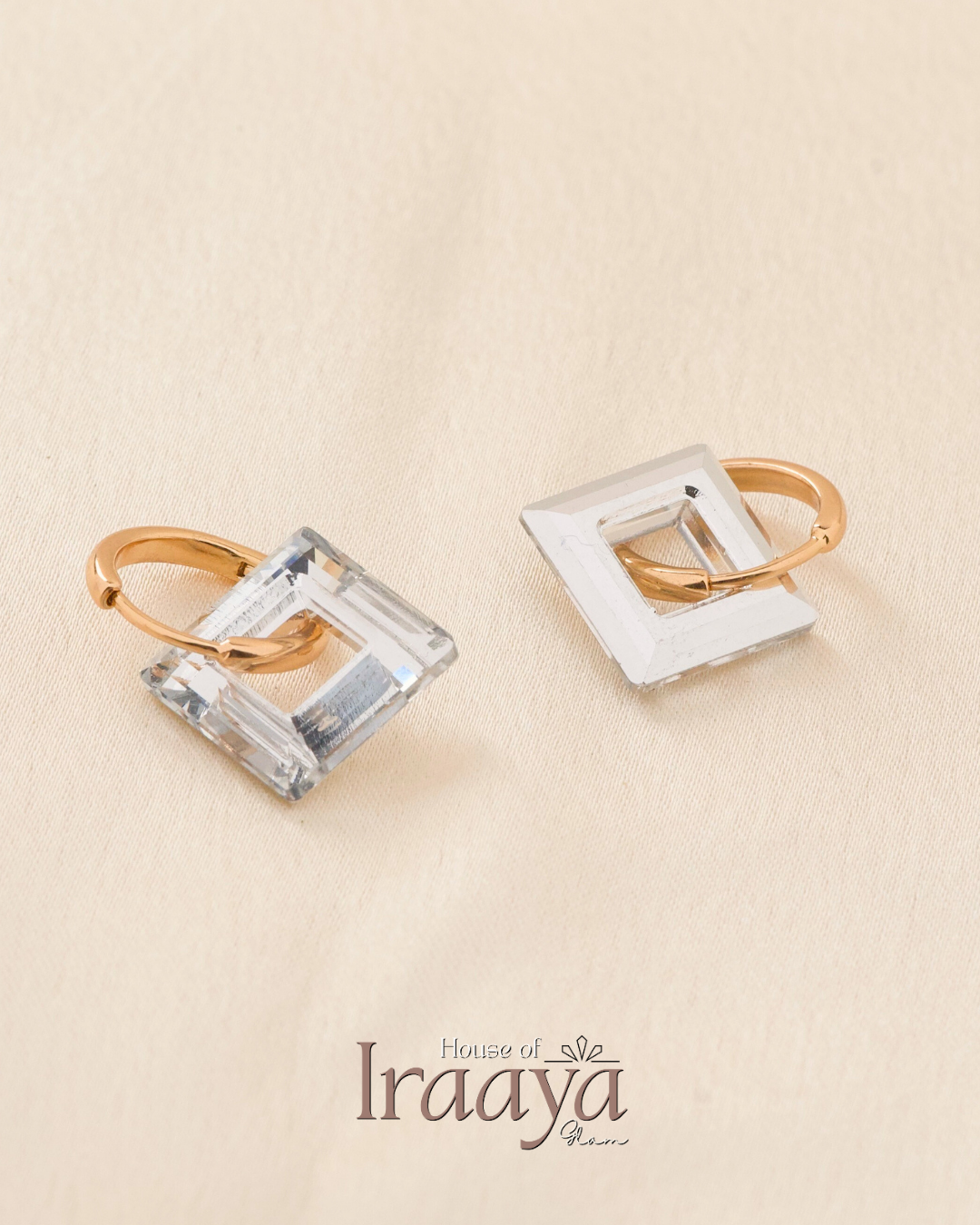 Gold Plated Hoop Earrings with Square Cut Crystal